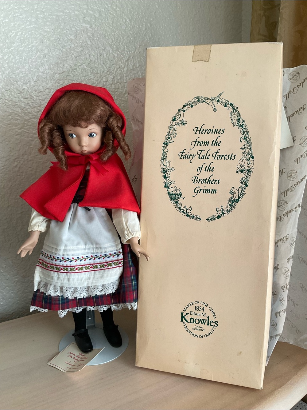 Dianna Effner Red Riding Hood Doll in Red Hood and Plaid Dress porcelain